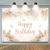 Boho Thema Rosa Blumen Schmetterling Geburtstag Hintergrund